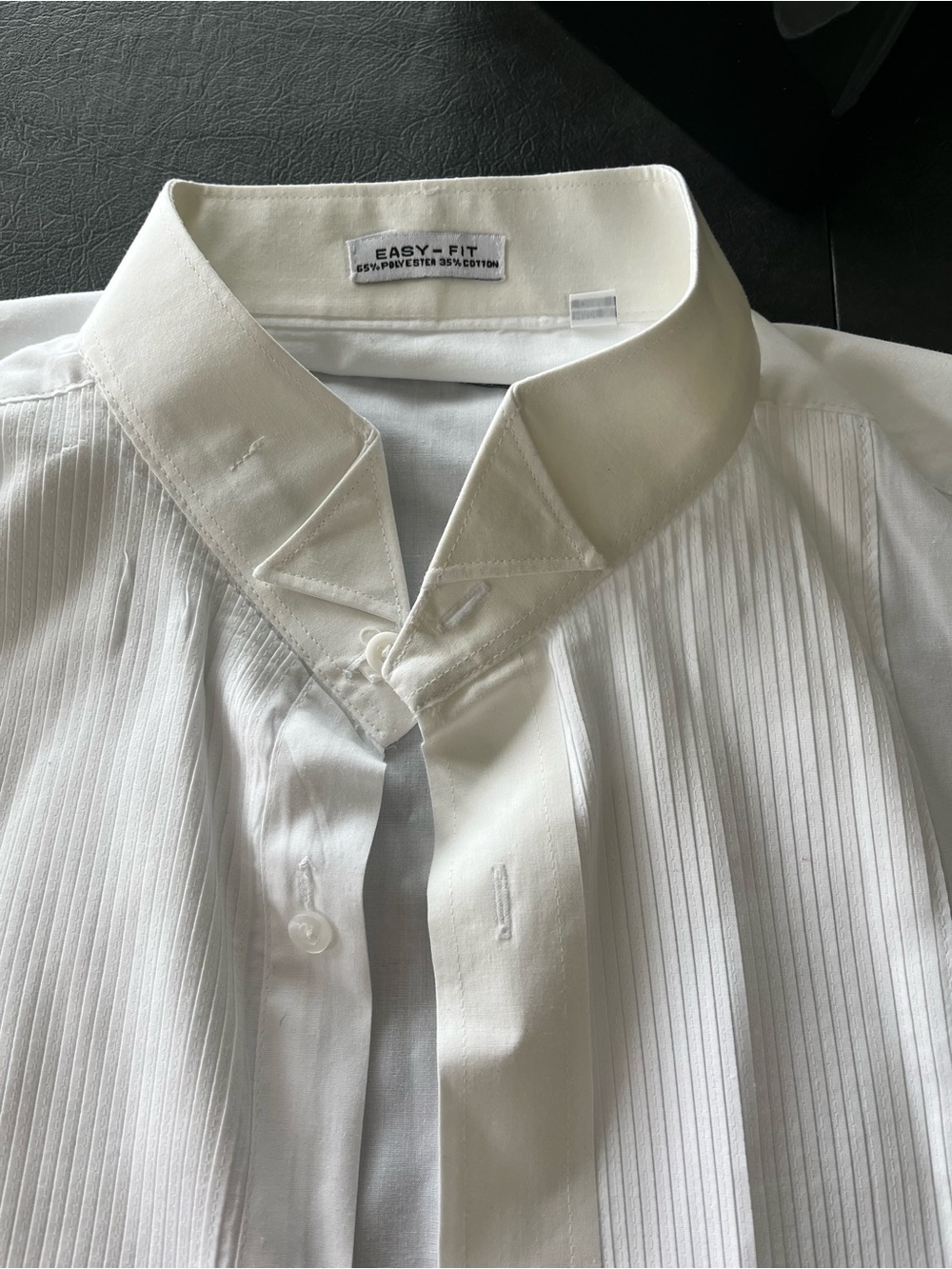 White Pleated Front Men’s Mandarin Collar Dress Shirt